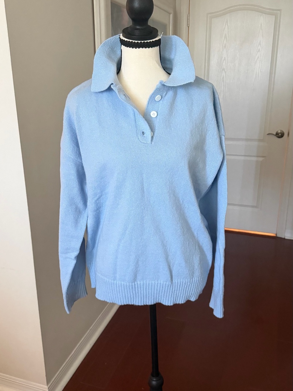 Light Blue Women's Collared Knit Sweater